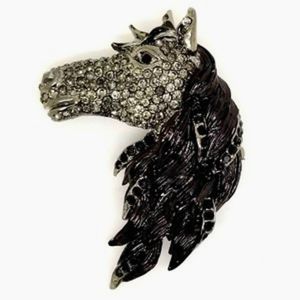 BLACK STALLION Crystal & Enamel Horse Brooch